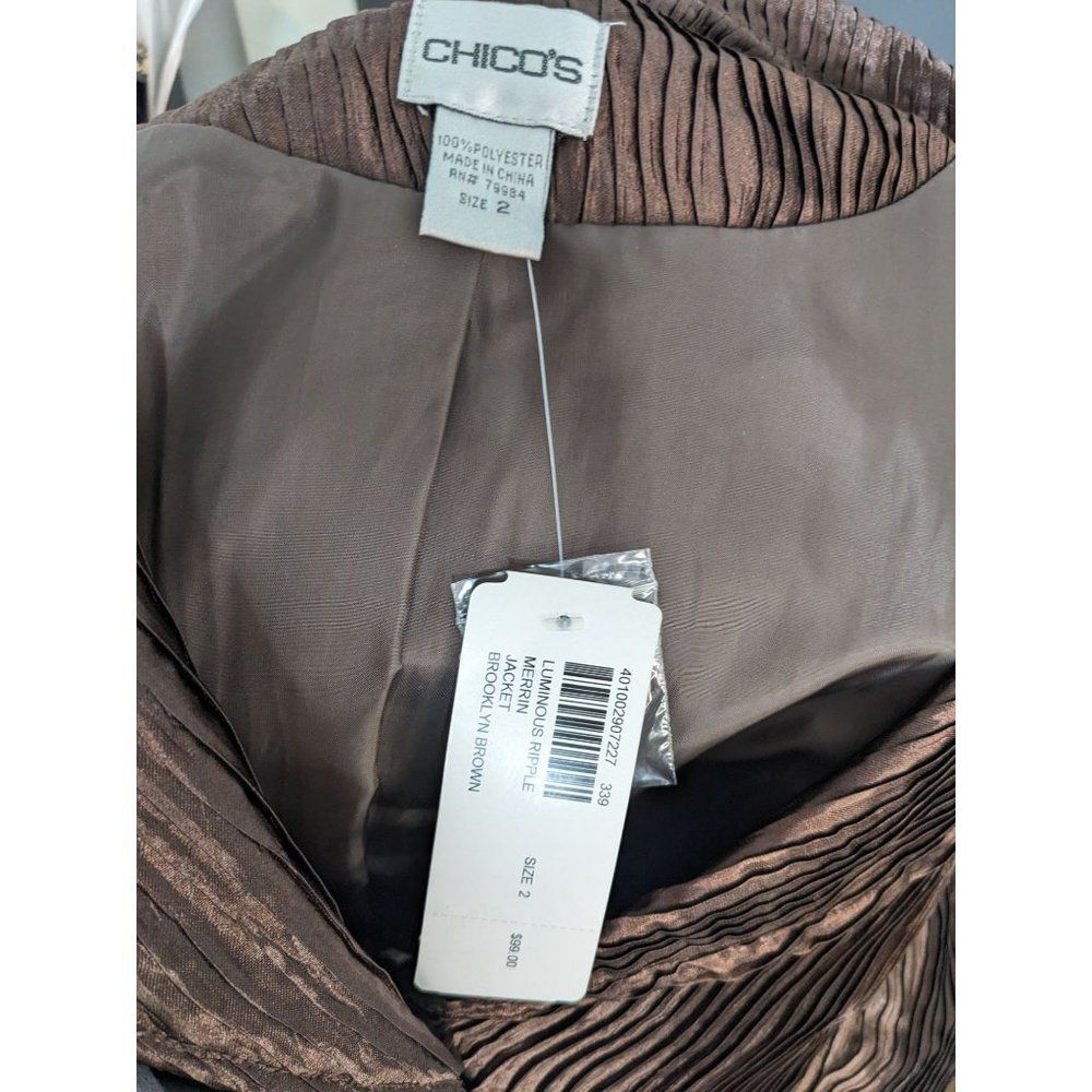 NWT Chico's Luminous Ripple Merrin Jacket in‎ Brooklyn Brown - 2 - Picture 3 of 8